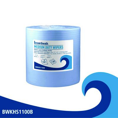 Boardwalk Hydrospun Wipers, Medium Duty, 12 x 12, Blue, 1,100/Roll (HS1100B)