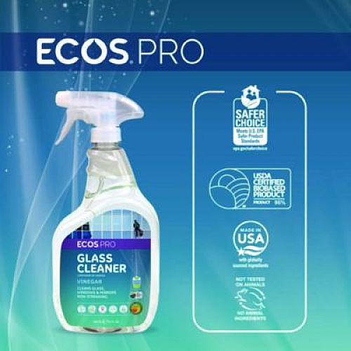 ECOS PRO Glass Cleaner, Vinegar Scent, 32 oz Spray Bottle, 6/Carton (PL93006CT)