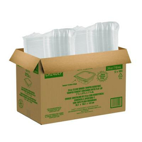 Dart ClearPac SafeSeal rPET Tamper-Resistant/Evident Containers, Embossed Bottom, 24 oz, 6.37 x 7.15 x 1.86, Clear, 200/Carton (CH24DERF)