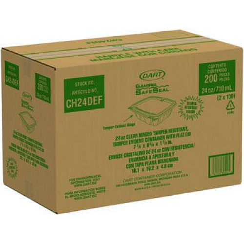 Dart ClearPac SafeSeal rPET Tamper-Resistant/Evident Containers, Embossed Bottom, 24 oz, 6.37 x 7.15 x 1.86, Clear, 200/Carton (CH24DERF)