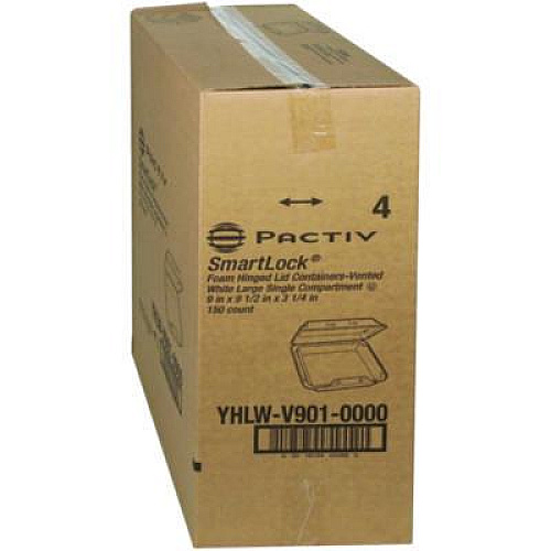 Pactiv Evergreen SmartLock Vented Foam Hinged Lid Container, 9 x 9.5 x 3.3, White, 150/Carton (YHLWV9010000)