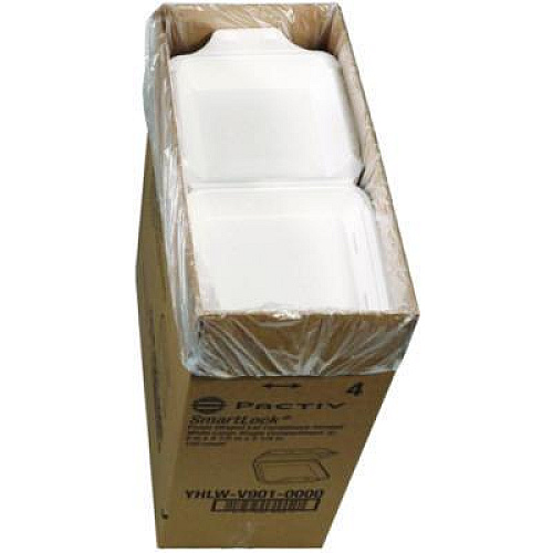 Pactiv Evergreen SmartLock Vented Foam Hinged Lid Container, 9 x 9.5 x 3.3, White, 150/Carton (YHLWV9010000)