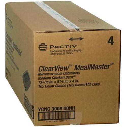 Pactiv Evergreen ClearView MealMaster Chicken Barn, 13.3 x 8.4 x 4, Black/Clear, Plastic, 105/Carton (YCNC300800NH)