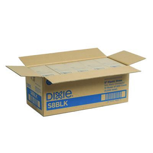 Dixie Slim Unwrapped Plastic Straws, 8", Plastic, Black, 500/Box, 10 Boxes/Carton (S8BLK)