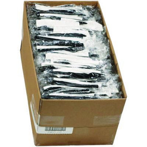 Pactiv Evergreen Gardenware Cutlery Kit, Individually Wrapped, Heavyweight, Fork/Knife/Napkin, Plastic, Black, 500/Carton (GKFKNECH)