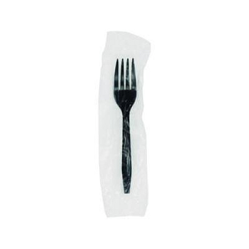 Pactiv Evergreen Meadoware Cutlery, Individually Wrapped, Medium Heavyweight Fork, Plastic, Black, 1,000/Carton (MKFE)