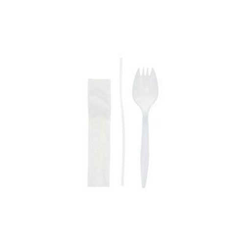 Pactiv Evergreen Fieldware Cutlery Kit, Mediumweight, Napkin/Spork/Straw, Plastic, White, 1,000/Carton (FKQWSCHLCH)