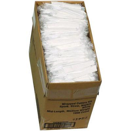 Pactiv Evergreen Fieldware Cutlery Kit, Mediumweight, Napkin/Spork/Straw, Plastic, White, 1,000/Carton (FKQWSCHLCH)