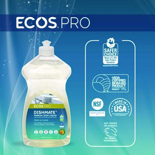 ECOS PRO Dishmate Manual Dish Liquid, Free and Clear, 25 oz Squeeze Bottle, 6/Carton (PL97216CT)