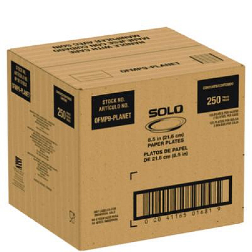 SOLO Compostable Paper Dinnerware, ProPlanet Seal, Plate, 9" dia, White, 250/Carton (OFMP9PLANET)