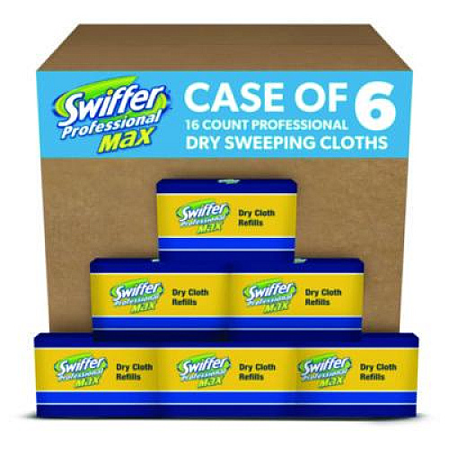 Swiffer Max/XL Dry Refill Cloths, 17.88 x 10, White, 16/Box, 6 Boxes/Carton (37109)