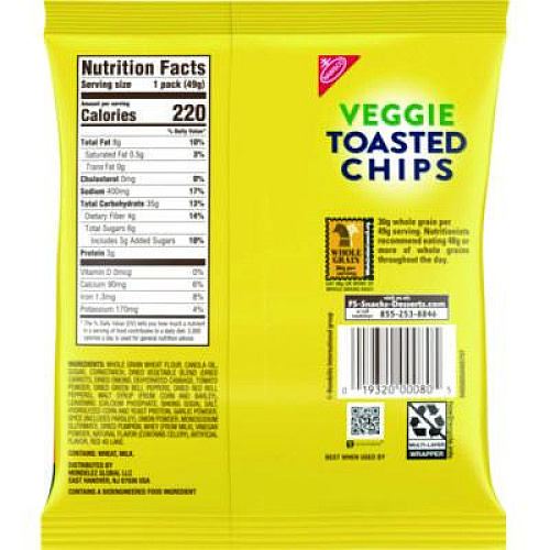 Nabisco Wheat Thins Toasted Veggie Chips, 1.75 oz Bag, 60/Carton (00080)