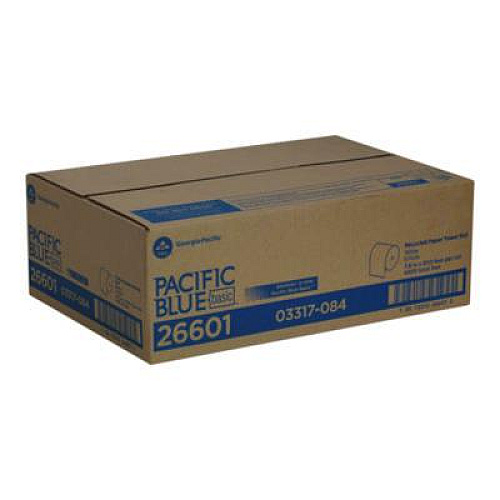 Georgia Pacific Professional Pacific Blue Basic Recycled Paper Towel Roll, 1-Ply, 7.88" x 800 ft, White, 6 Rolls/Carton (26601)