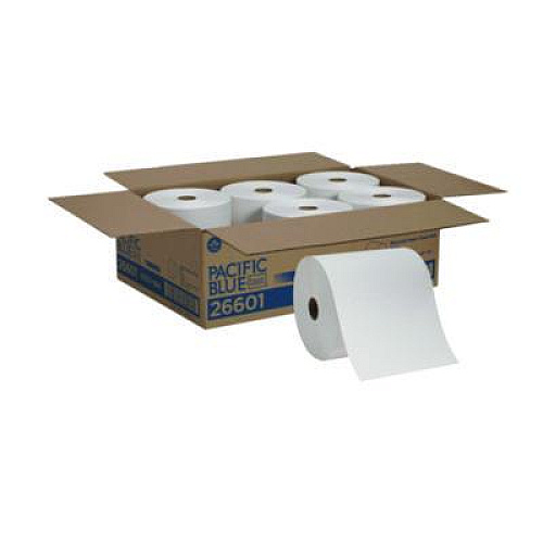 Georgia Pacific Professional Pacific Blue Basic Recycled Paper Towel Roll, 1-Ply, 7.88" x 800 ft, White, 6 Rolls/Carton (26601)
