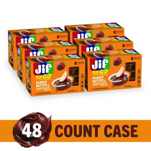 Jif To Go Chocolate Peanut Butter, Chocolate, 1.1 oz Cups, 8 Cups/Pack, 6 Packs/Carton (35614)