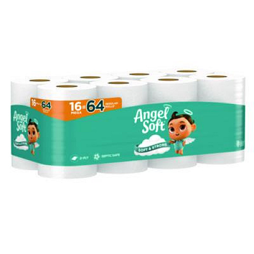 Angel Soft Mega Toilet Paper, Septic Safe, 2-Ply, White, 320 Sheets/Roll, 16 Rolls/Pack (7942301)
