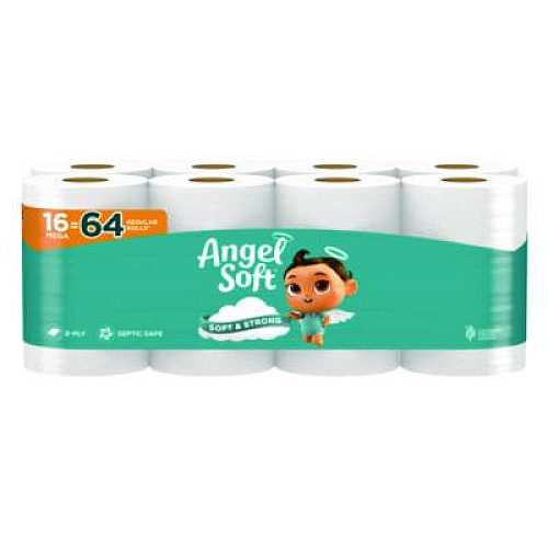 Angel Soft Mega Toilet Paper, Septic Safe, 2-Ply, White, 320 Sheets/Roll, 16 Rolls/Pack (7942301)