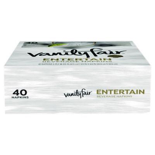 Vanity Fair Entertain Beverage Napkins, 2-Ply, 9.8 x 9.8, White, 40/Pack, 12 Packs/Carton (35134)