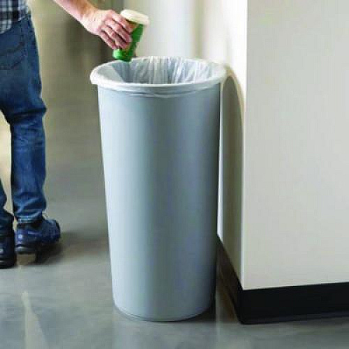 Rubbermaid Commercial Untouchable Large Plastic Round Waste Receptacle, 22 gal, Plastic, Gray (354600GY)