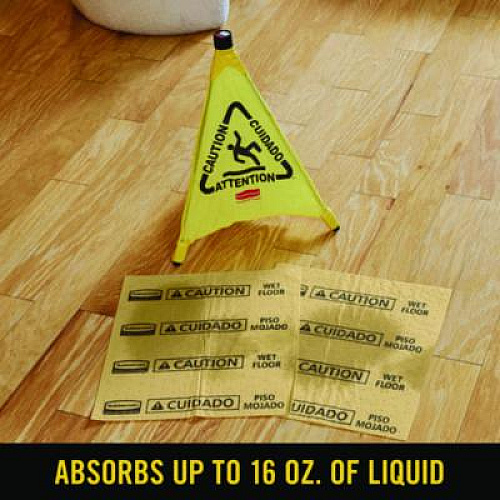 Rubbermaid Commercial Over-the-Spill Pad, Caution Wet Floor, 16 oz, 16.5 x 20, 22 Sheets/Pad (4252YEL)