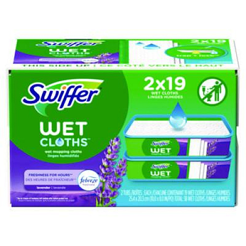 Swiffer Sweeper TRAP + LOCK Wet Mop Cloth, 8 x 10, White, Lavender Scent, 38/Pack (00743)