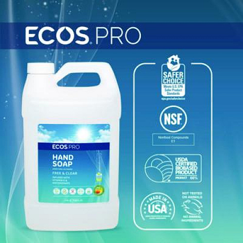 ECOS PRO Liquid Hand Soap, Free and Clear, 1 gal, 4/Carton (PL966304CT)