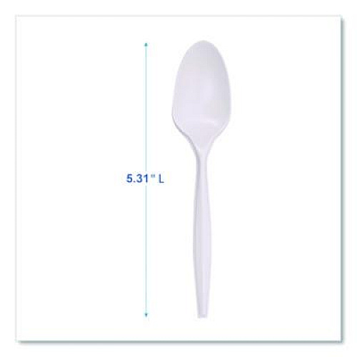 Boardwalk Mediumweight Polypropylene Cutlery, Spoon, 5.31", Plastic, White, 1,000/Carton (SPOONPPMW)