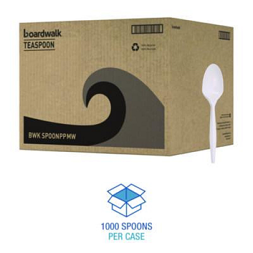 Boardwalk Mediumweight Polypropylene Cutlery, Spoon, 5.31", Plastic, White, 1,000/Carton (SPOONPPMW)