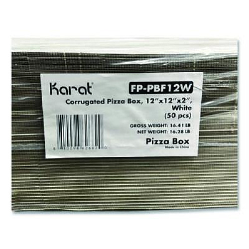 Karat Corrugated Pizza Boxes, 12 x 12 x 1.97, White/Brown, 50/Carton (FPPBF12W)