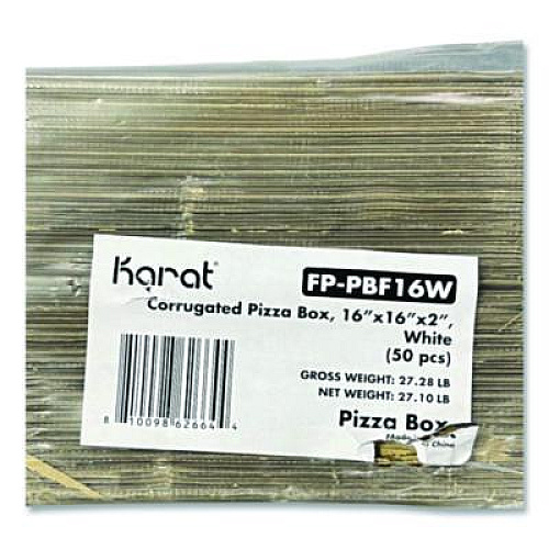 Karat Corrugated Pizza Boxes, 16 x 16 x 1.97, White/Brown, 50/Carton (FPPBF16W)