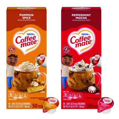 Coffee mate Liquid Coffee Creamer, Peppermint Mocha/Pumpkin Spice, 0.38 oz Mini Cups, 50/Pack, 4 Packs/Carton (70000095)