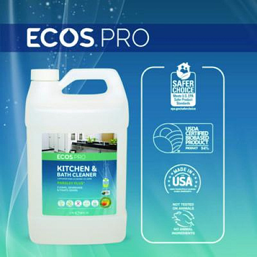 ECOS PRO Parsley Plus All-Purpose Kitchen and Bathroom Cleaner, Herbal Scent, 1 gal Bottle, 4/Carton (PL974604CT)