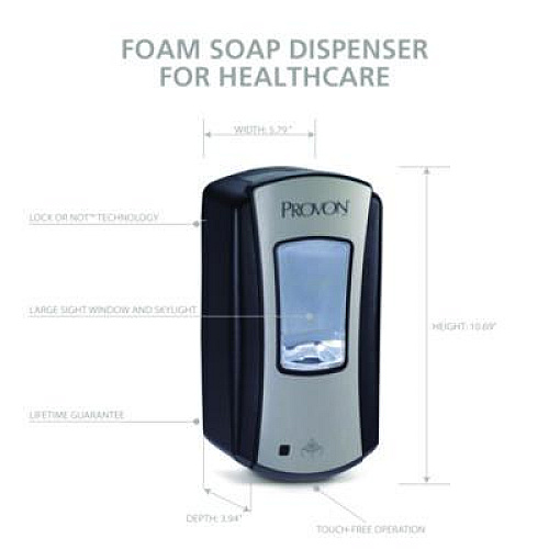 PROVON LTX-12 Dispenser, 1,200 mL, 4.38 x 11.28, Chrome (197204EA)