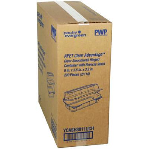 Pactiv Evergreen Hoagie Hinged Lid Container, 9 x 5.5 x 3.2, Clear, Plastic, 220/Carton (YCASH3011UCH)