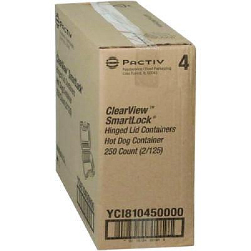 Pactiv Evergreen Hinged Lid Hot Dog Container, 6.5 x 2.8 x 2.3, Clear, Plastic, 250/Carton (YCI810450000)