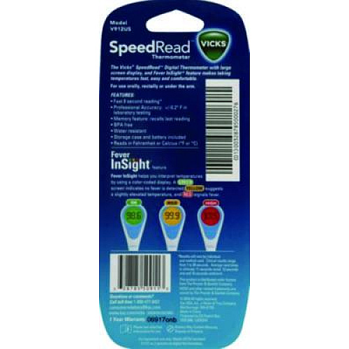 Vicks SpeedRead Digital Thermometer with Fever InSight, White/Blue (V912US)