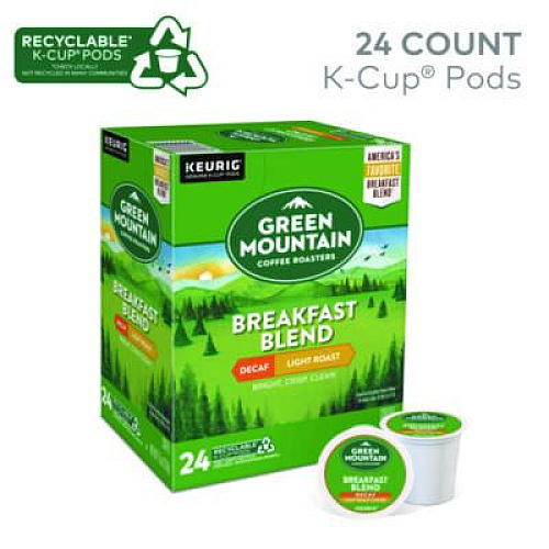 Green Mountain Coffee Breakfast Blend Decaf Coffee K-Cups, 96/Carton (7522CT)