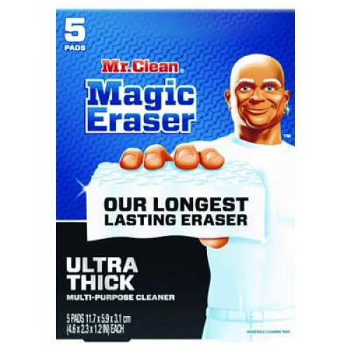 Mr. Clean Magic Eraser, Ultra-Thick, 4.6 x 2.3, 1.2" Thick, White, 5/Pack, 2 Packs/Carton (12413)