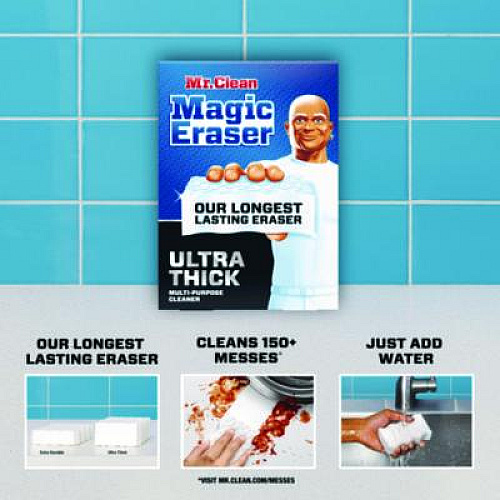 Mr. Clean Magic Eraser, Ultra-Thick, 4.6 x 2.3, 1.2" Thick, White, 5/Pack, 2 Packs/Carton (12413)
