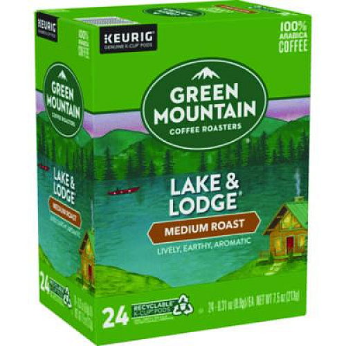 Green Mountain Coffee Lake and Lodge Coffee K-Cups, Medium Roast, 24/Box (6523)