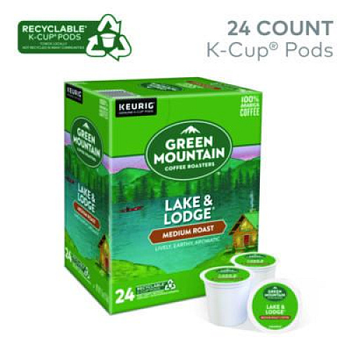 Green Mountain Coffee Lake and Lodge Coffee K-Cups, Medium Roast, 96/Carton (6523CT)
