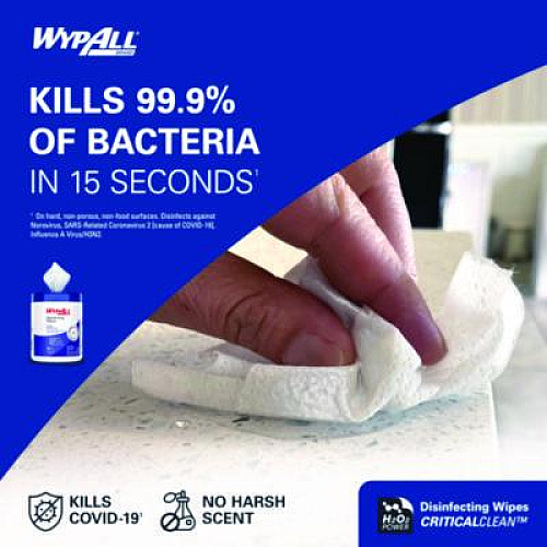 WypAll Hydrogen Peroxide Disinfecting Wipes, 1-Ply, 7 x 5.75, Fresh Scent, White, 185 Wipes/Canister (54481EA)