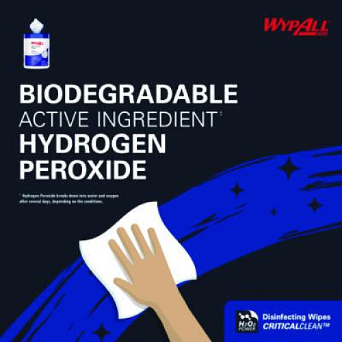 WypAll Hydrogen Peroxide Disinfecting Wipes, 1-Ply, 7 x 5.75, Fresh Scent, White, 185 Wipes/Canister (54481EA)