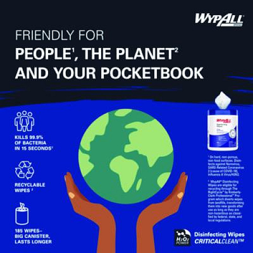 WypAll Hydrogen Peroxide Disinfecting Wipes, 1-Ply, 7 x 5.75, Fresh Scent, White, 185 Wipes/Canister (54481EA)