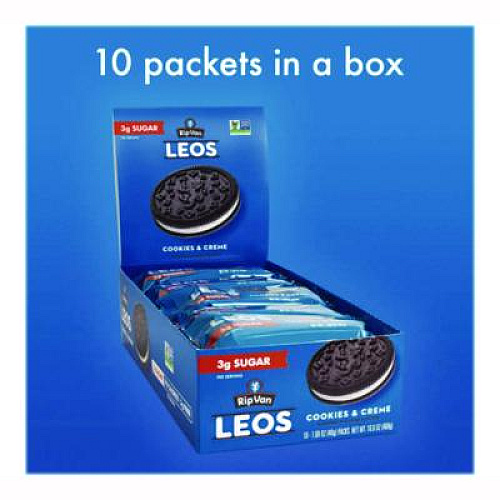 Rip Van Leos Cookies and Cream Sandwich Cookies, 2 Cookies/Pack, 10 Packs/Box (RVW62000)