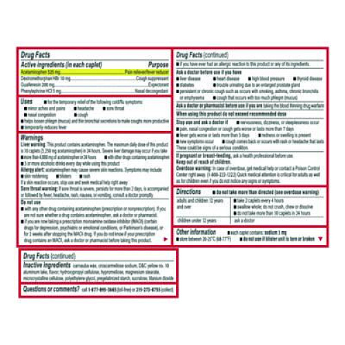 Tylenol Cold + Flu Severe Caplets, 2/Pack, 30 Packs/Box (64568)