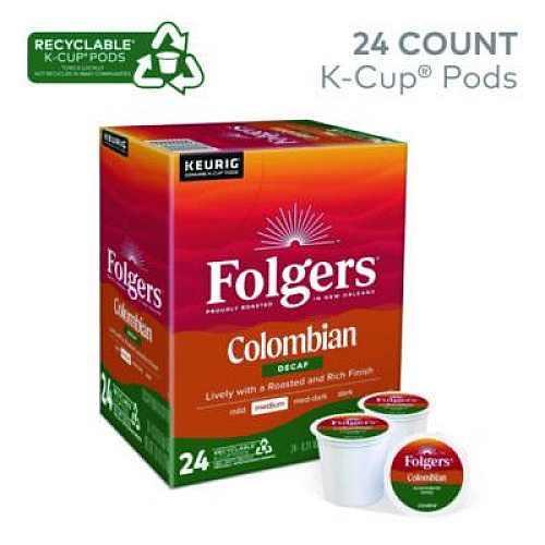Folgers 100% Colombian Decaf Coffee K-Cups, 24/Box (0570)