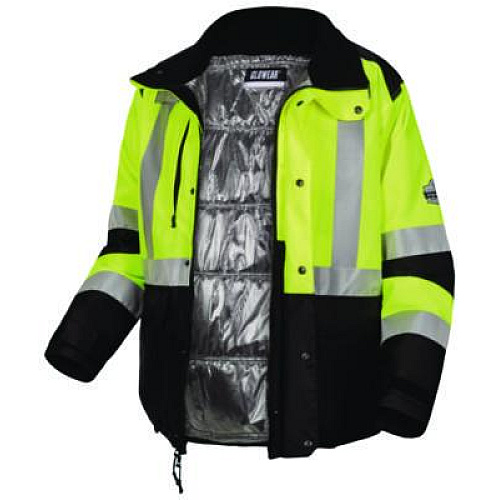 ergodyne GloWear Class 3 Hi-Vis Winter Jacket with AmpliFIRE Heat Reflective Lining, 2X-Large, Lime (25726)