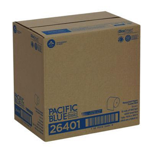 Georgia Pacific Professional Pacific Blue Basic Recycled Paper Towel Roll, 1-Ply, 7.88 x 350 ft, Brown, 12 Rolls/Carton (26401)