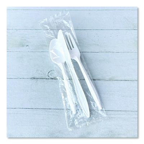 Boardwalk Three-Piece Polystyrene Cutlery Kit, Mediumweight, Fork/Knife/Spoon, Plastic, White, 250/Carton (3KITWHPS)